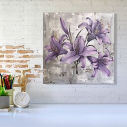 "Warren Reed - Designer Purple Lilies In Bloom Canvas - Size: W16"" x H16""" - thumbnail 1