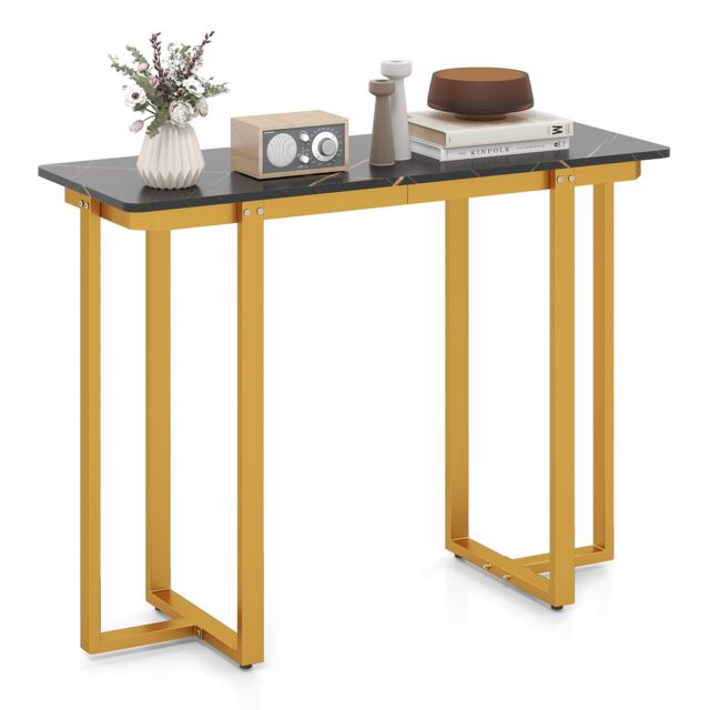 Gymax Console Table Modern Faux Marble Entryway Table Metal Frame in Gold - image 1