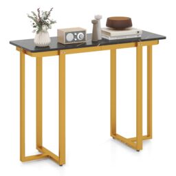 Gymax Console Table Modern Faux Marble Entryway Table Metal Frame in Gold - thumbnail 1