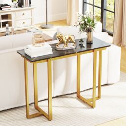 Gymax Console Table Modern Faux Marble Entryway Table Metal Frame in Gold - thumbnail 6
