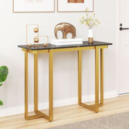 Gymax Console Table Modern Faux Marble Entryway Table Metal Frame in Gold - thumbnail 3