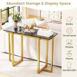 Gymax Console Table Modern Faux Marble Entryway Table Metal Frame in Gold - thumbnail 9