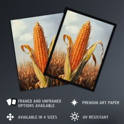 Artery8 Corn With Open Husk Field in Summer Painting Framed Art Print in Orange - Size: A4 - thumbnail 2