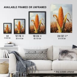 Artery8 Corn With Open Husk Field in Summer Painting Framed Art Print in Orange - Size: A4 - thumbnail 3