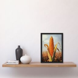 Artery8 Corn With Open Husk Field in Summer Painting Framed Art Print in Orange - Size: A4 - thumbnail 4