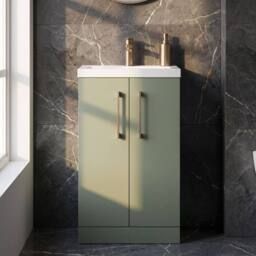 Balterley Bathroom Vanity Basin Unit, Brushed Bronze Handles, 500mm, Satin Green - thumbnail 4