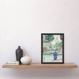 Artery8 View Of Benten At Inokashira Vintage Japan Framed Wall Art Print Gekko in Green - Size: A4 - thumbnail 4