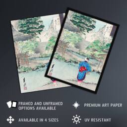 Artery8 View Of Benten At Inokashira Vintage Japan Framed Wall Art Print Gekko in Green - Size: A4 - thumbnail 2