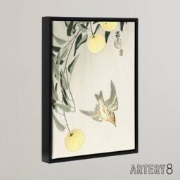 "Artery8 Cuckoo In Early Summer Rain Framed Canvas Wall Art Print Ohara Koson in Yellow - Size: W12"" x H16""" - thumbnail 2