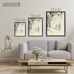 "Artery8 Cuckoo In Early Summer Rain Framed Canvas Wall Art Print Ohara Koson in Yellow - Size: W12"" x H16""" - thumbnail 4