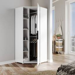 FORGEVIO Modern High Gloss Corner Wardrobe White without Mirror - Size: 0.6m2 - thumbnail 5