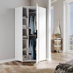 FORGEVIO Modern High Gloss Corner Wardrobe White without Mirror - Size: 0.6m2 - thumbnail 4