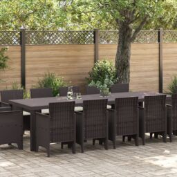 Berkfield Home 13 Piece Garden Dining Set with Cushions Brown Poly Rattan - thumbnail 1