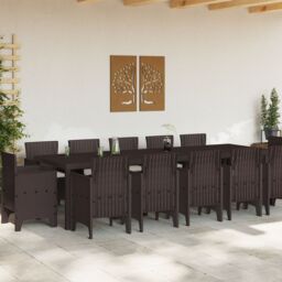Berkfield Home 13 Piece Garden Dining Set with Cushions Brown Poly Rattan - thumbnail 3