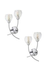ValueLights Reyka Pair of Chrome 2 Way Swirl Glass Wall Lights in Metallic Silver