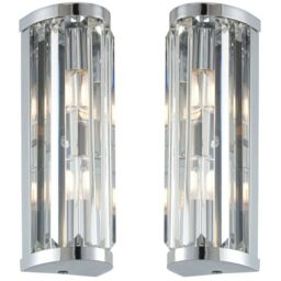 Loops 2 PACK IP44 Bathroom Wall Light Chrome & Crystal Round Glass Modern Jewel Lamp in Clear - thumbnail 1