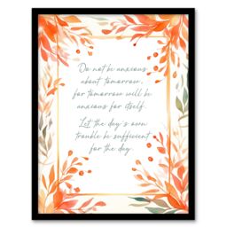 "Artery8 Wall Art Print Matthew 6:34 Live in the Moment Jesus Bible Quote Orange Framed Art - Size: W12"" x H16""" - thumbnail 1