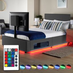 X Rocker AVA Upholstered TV Bed with Underbed Storage & LED Lights in Grey - Size: Single - thumbnail 4