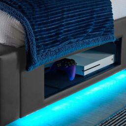 X Rocker AVA Upholstered TV Bed with Underbed Storage & LED Lights in Grey - Size: Single - thumbnail 2