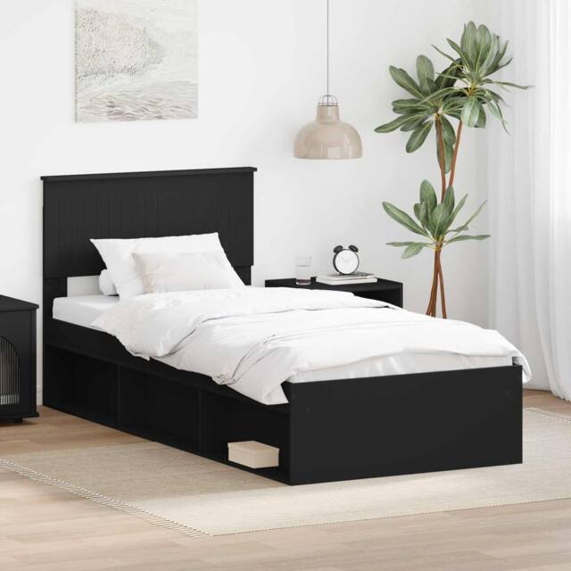 Berkfield Home Bed Frame with Headboard Black 90 x 200 cm Solid Pine Wood - image 1