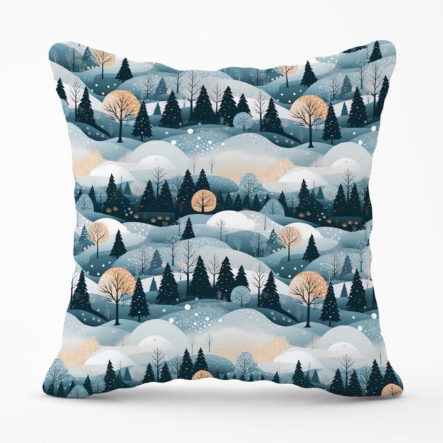 Warren Reed - Designer Dreamy Snowy Christmas Scene Outdoor Cushion in White - Size: 60 cm x 60 cm - image 1