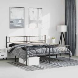 Berkfield Home Metal Bed Frame with Headboard & Footboard Black 183x213 cm - thumbnail 2