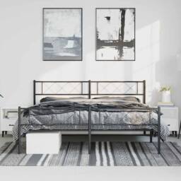 Berkfield Home Metal Bed Frame with Headboard & Footboard Black 183x213 cm - thumbnail 1