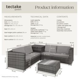 tectake Garden Furniture Set Siena in Light Grey - Size: 4 Person - thumbnail 6