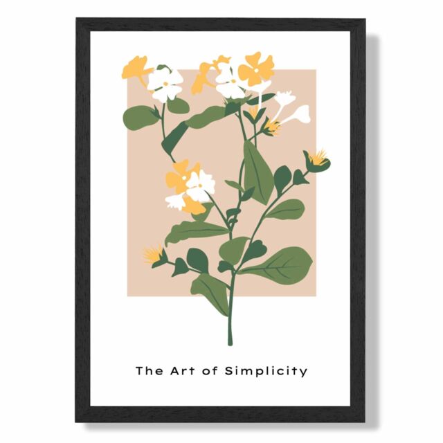 ARTZE Wildflower in Green & Beige Flower Market Minimalist Framed Print SIZE: A4 with Black Frame - image 1