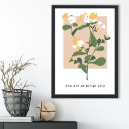 ARTZE Wildflower in Green & Beige Flower Market Minimalist Framed Print SIZE: A4 with Black Frame - thumbnail 2