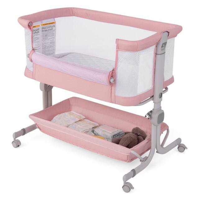 Gymax Bassinet for Infant Folding Bedside Crib 77-87CM Adjustable Height in Pink - image 1