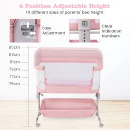 Gymax Bassinet for Infant Folding Bedside Crib 77-87CM Adjustable Height in Pink - thumbnail 7