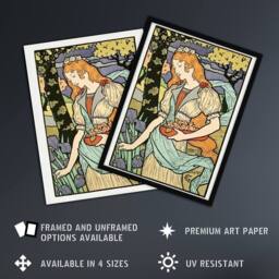 Artery8 Salon des Cent Woman Picking Flower Grasset Framed Wall Art Print - Size: A4 - thumbnail 2