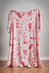 Sassy B 'Cowgirl Boots' Cosy Fleece Oversized Blanket Throw in Pink - Size: 200 cm x 240 cm - thumbnail 2