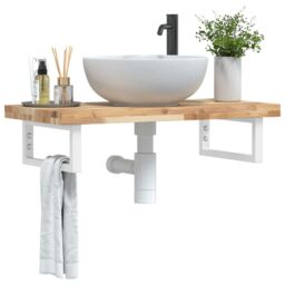 Berkfield Home Basin Shelf Wall Mounted Steel & Solid Wood Acacia in Brown - thumbnail 1
