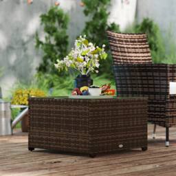 Wyld Haus Nolone Brown Rattan Outdoor Glass Top Side Table - thumbnail 9
