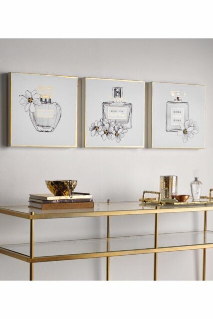 Art for the Home Pretty Perfume Bottles Set of 3 Canvas Printed Canvas in Beige - image 1