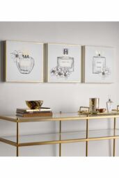 Art for the Home Pretty Perfume Bottles Set of 3 Canvas Printed Canvas in Beige - thumbnail 1