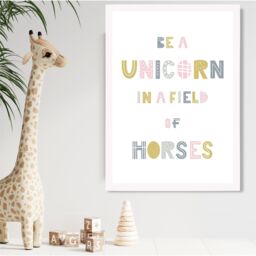 ARTZE Cute Be a Unicorn Pink Scandi Quote Framed Print SIZE: A2 with White Frame - Size: A4 - thumbnail 2