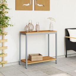 Berkfield Home Outdoor Table Natural&Grey 35x80x75 cm Solid Wood & Steel in Beige - Size: 35 x 80 x 75 cm - thumbnail 4