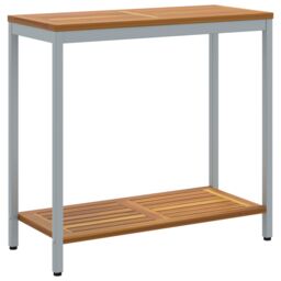 Berkfield Home Outdoor Table Natural&Grey 35x80x75 cm Solid Wood & Steel in Beige - Size: 35 x 80 x 75 cm - thumbnail 2