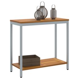 Berkfield Home Outdoor Table Natural&Grey 35x80x75 cm Solid Wood & Steel in Beige - Size: 35 x 80 x 75 cm - thumbnail 3