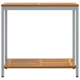 Berkfield Home Outdoor Table Natural&Grey 35x80x75 cm Solid Wood & Steel in Beige - Size: 35 x 80 x 75 cm - thumbnail 5