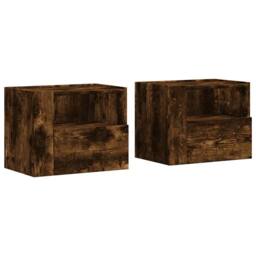 Berkfield Home Decorative Wall-mounted Bedside Cabinets 2 pcs Smoked Oak 45x30x35 cm in Brown - Size: 45 x 30 x 35 cm - thumbnail 3