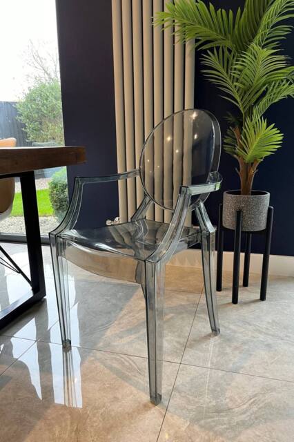 Fusion Living Ghost Style Plastic Louis Armchair in Grey - image 1