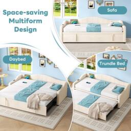 Merax Beige Velvet 3ft Curved Single Daybed with USB Charging & Trundle - thumbnail 7