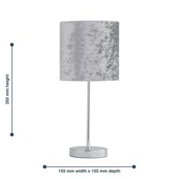 First Choice Lighting Set of 2 Chrome Stick Table Lamps with Grey Crushed Velvet Shades in Silver - thumbnail 5