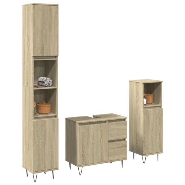 Berkfield Home 3 Piece Bathroom Furniture Set Sonoma Oak Engineered Wood in Brown - image 1