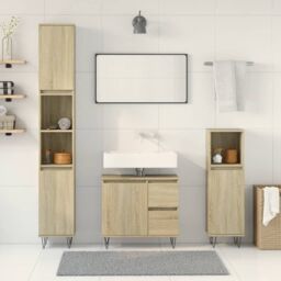 Berkfield Home 3 Piece Bathroom Furniture Set Sonoma Oak Engineered Wood in Brown - thumbnail 3
