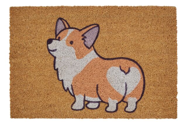 Orsina Corgi Doormat, Charming Coir Mat With Adorable Corgi Print & PVC Backing, Durable & Dirt-Scraping in Natural - Size: 100 cm diameter - image 1